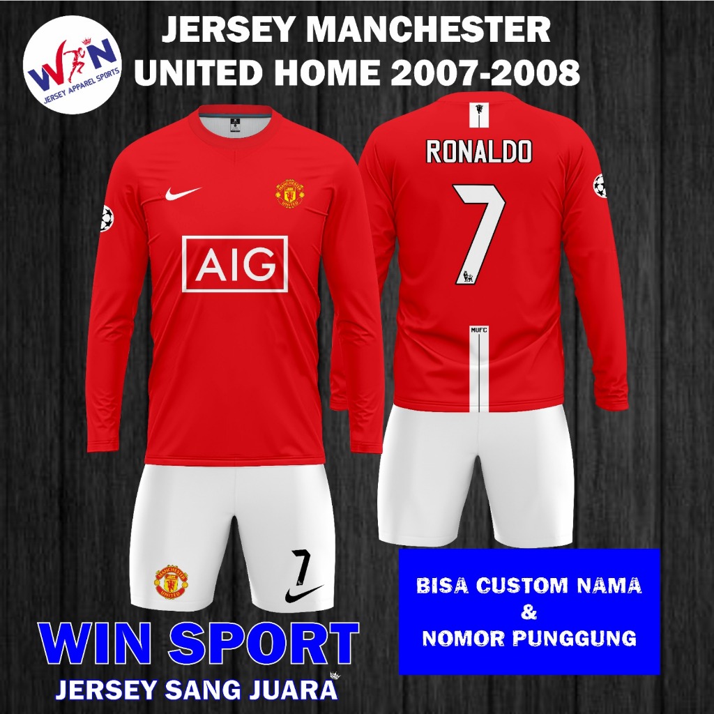 Jual Setelan Sepak Bola Jersey MU MANCHESTER UNITED HOME 2007 2008