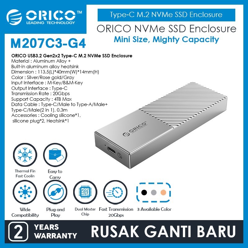 Jual Orico M C G Usb Gen X Type C M Nvme Ssd Enclosure Gbps