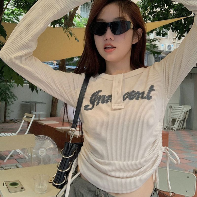 Jual Korean Style Crop Rajut Top Lengan Panjang Atasan Ramping Serut