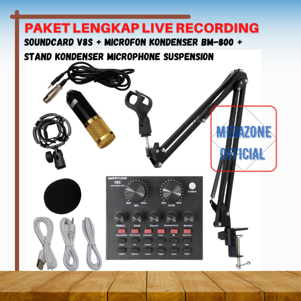 Jual Paket Lengkap Alat Live Streaming Sound Card V8S Mixer Dan Mic BM