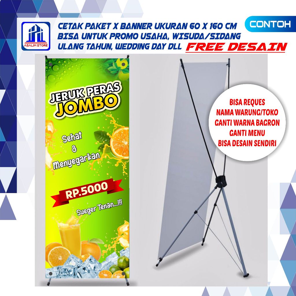 Jual Banner Es Jeruk Peras 60x160 Cm Standing X Bener Promosi Spanduk