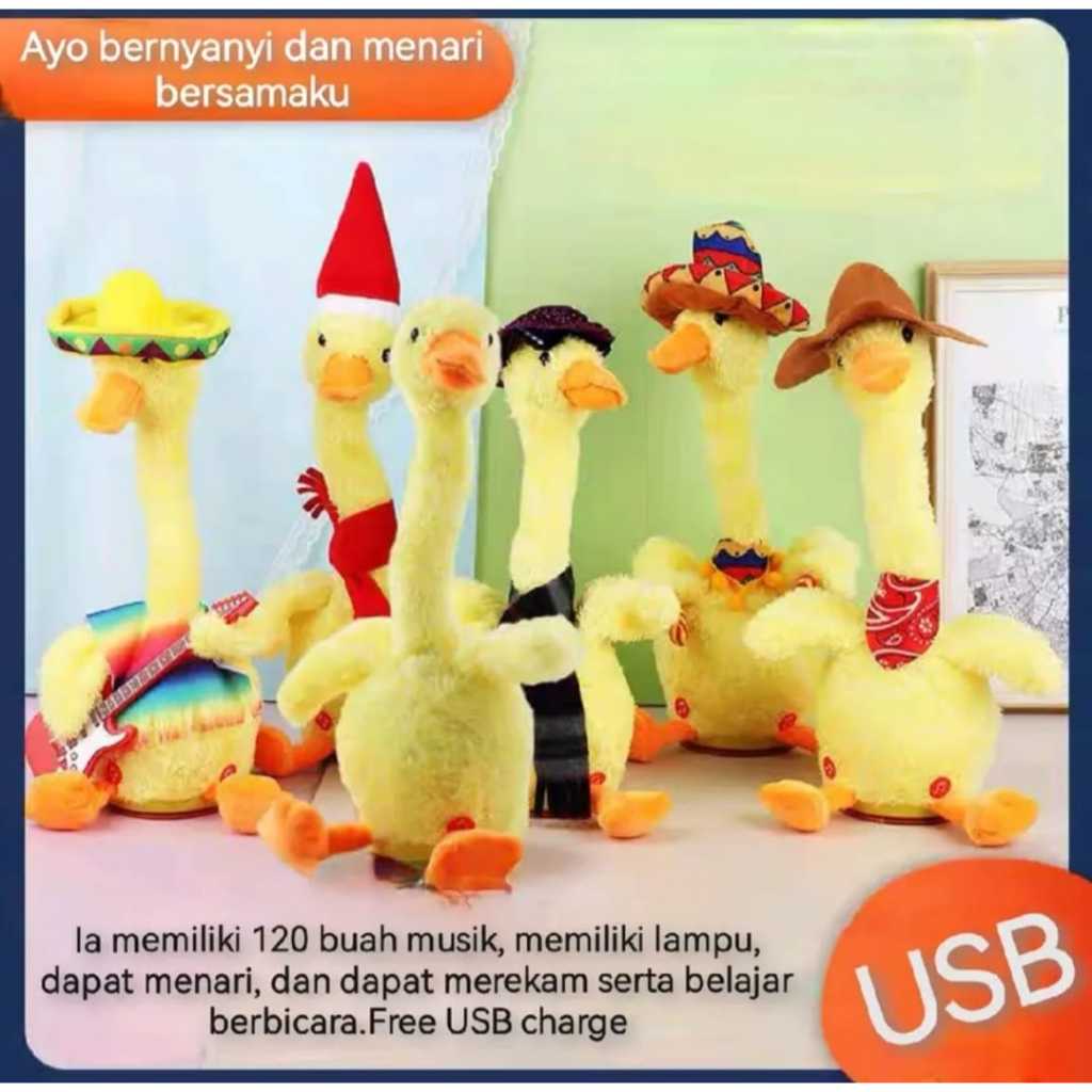 Jual COD Free USB Mainan Bebek Bergoyang Dan Bicara Bisa Rekam Suara