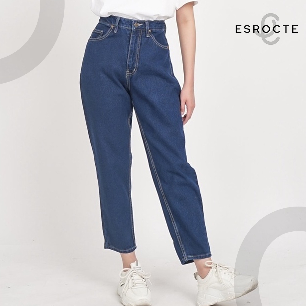 Jual Esrocte Celana Boyfriend High Waist Mom Jeans Wanita P Navy