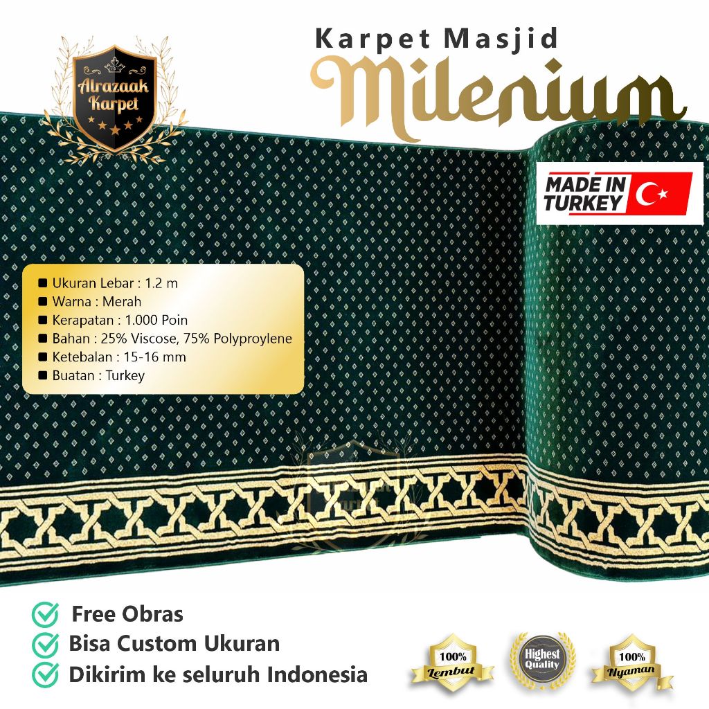 Jual Karpet Sajadah Masjid Mushola Millenium Import Turki Meteran