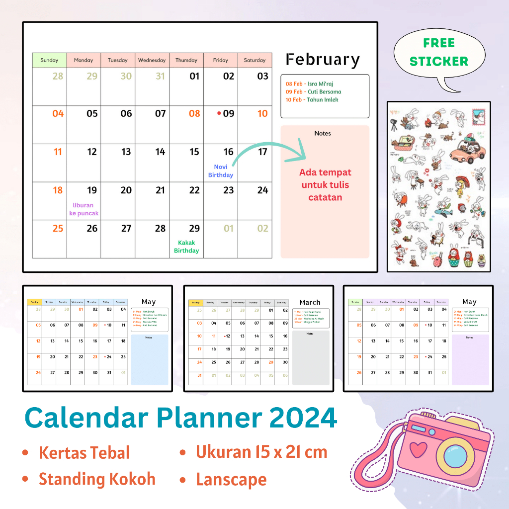 Jual CALENDAR PLANNER Kalender 2024 Aesthetic Kalender Meja 2024