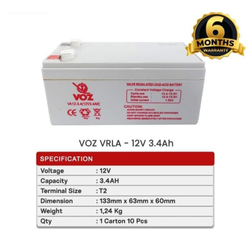 Jual Baterai Voz VRLA AGM Aki Kering 12 Volt 12V 3 4Ah Shopee Indonesia