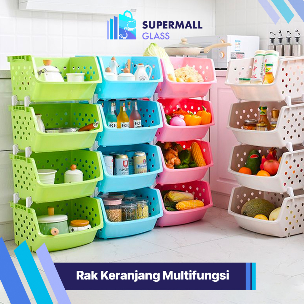 Jual Supermall Glass Cod Keranjang Buah Susun Motif Apple Lemari