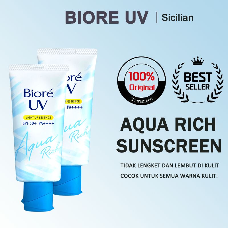 Jual Biore Uv Aqua Rich Sunscreen Glowing Natural Light Up Essence Spf