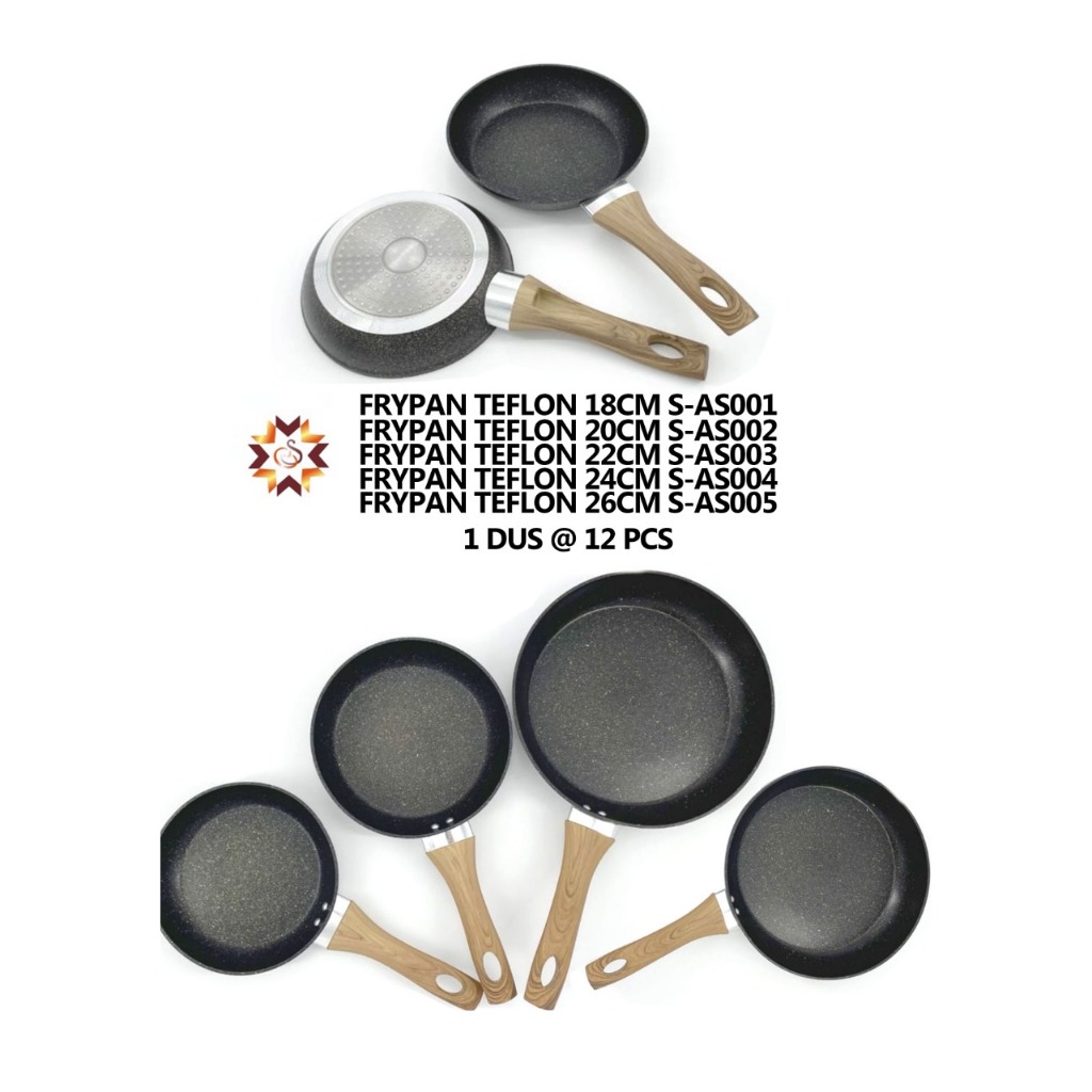 Jual Frypan Anti Lengket Frypan Gagang Kayu Wajan Marble Frypan