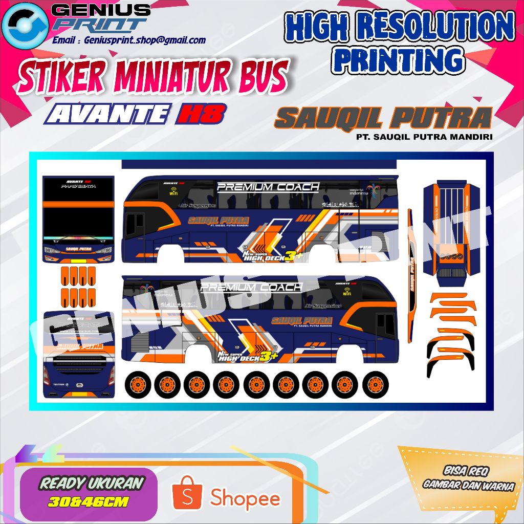 Jual Stiker Miniatur Bus Avante H8 Livery Duane Putra MGI Exindo 57