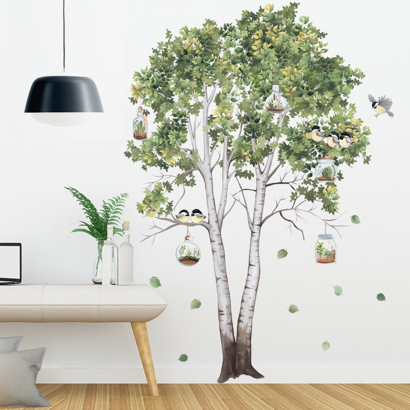 Jual Reliza Wall Sticker Pohon Daun Hijau Botol Gantung Burung Cantik