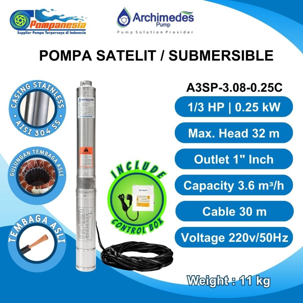 Jual Pompa Submersible Satelit Sibel Casing Inch Hp Plus Kabel