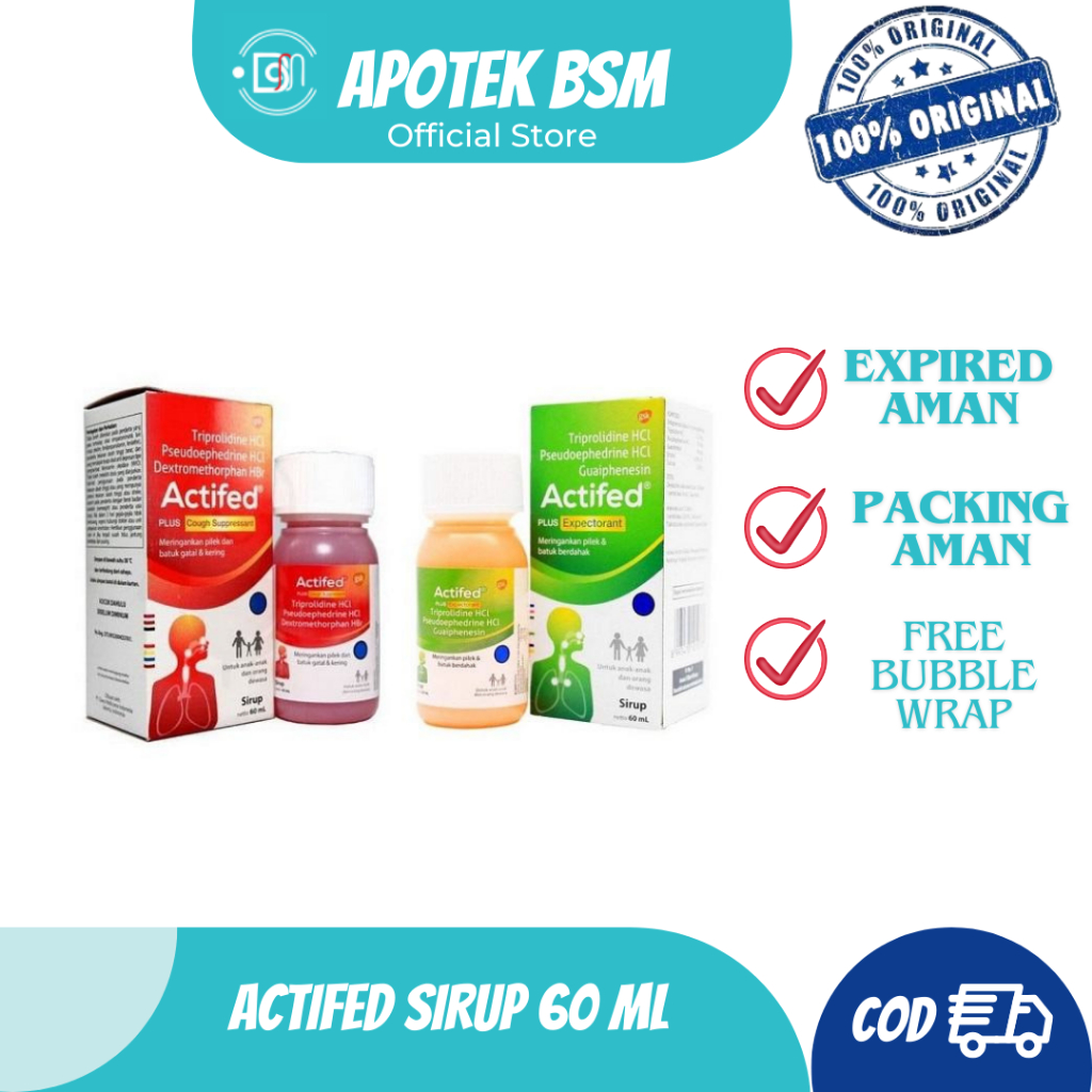 Jual ACTIFED PLUS EXPECTORANT Hijau COUGH SUPPRESSANT Merah 60ML