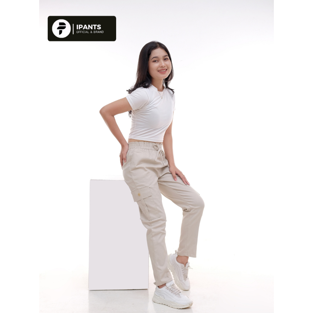 Jual Ipants Kiya Cargo Pants Wanita Highwaist Loose Korean Style Jumbo