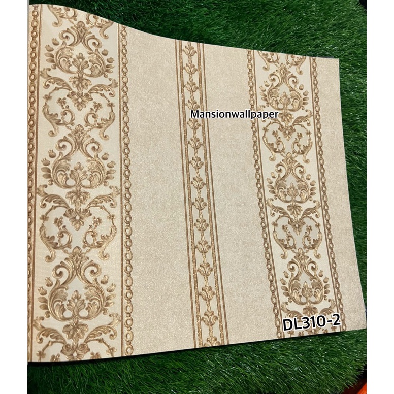 Jual Stok Banyak Wallpaper Dinding Klasik Batik Gold Coklat Cream