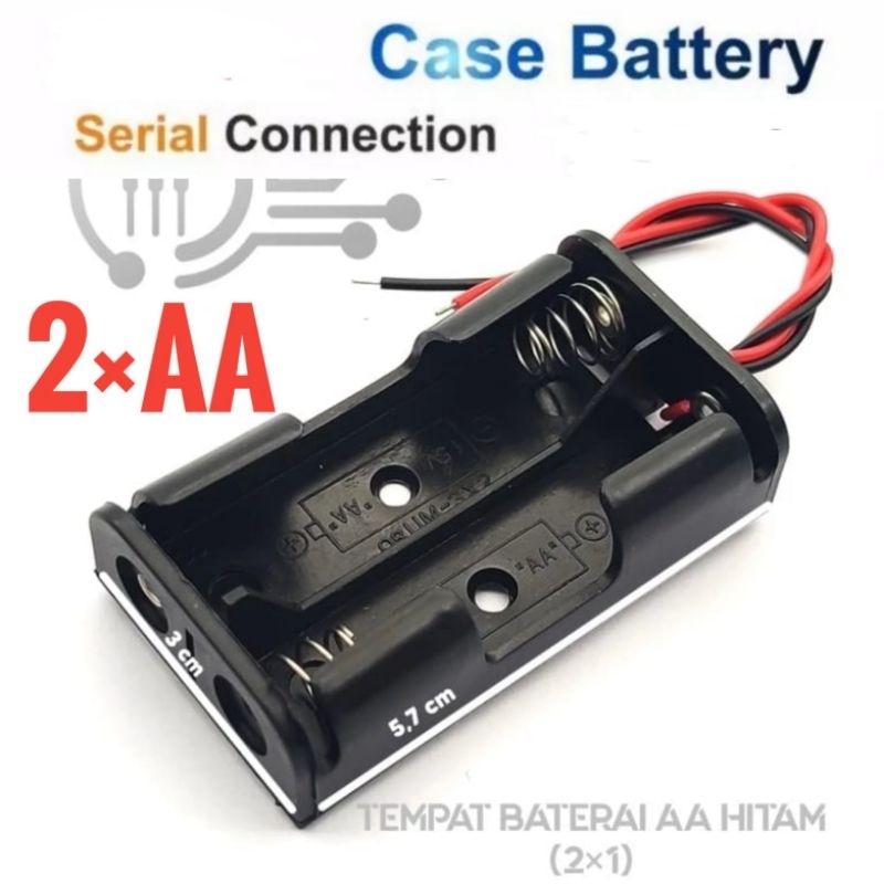 Jual Box Baterai 2x AA Battery Holder Baterry Case Batere Koneksi Seri