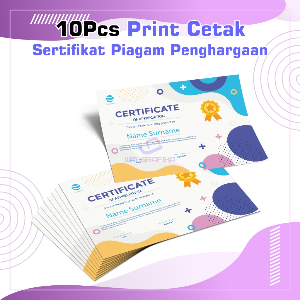 Jual Pcs Print Cetak Sertifikat Piagam Penghargaan Ukuran F A