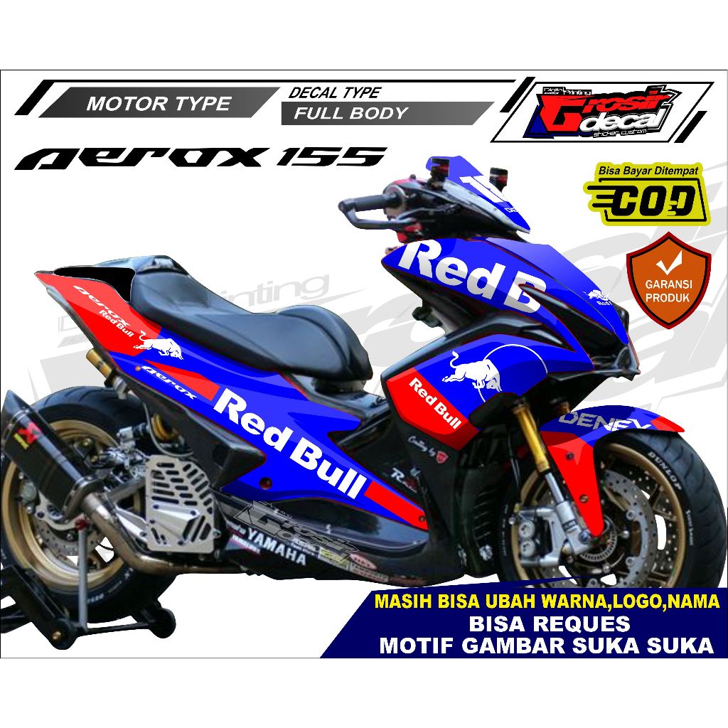 Jual Sticker Decal Stiker Aerox 155 Redbull Full Body Fullblok Free