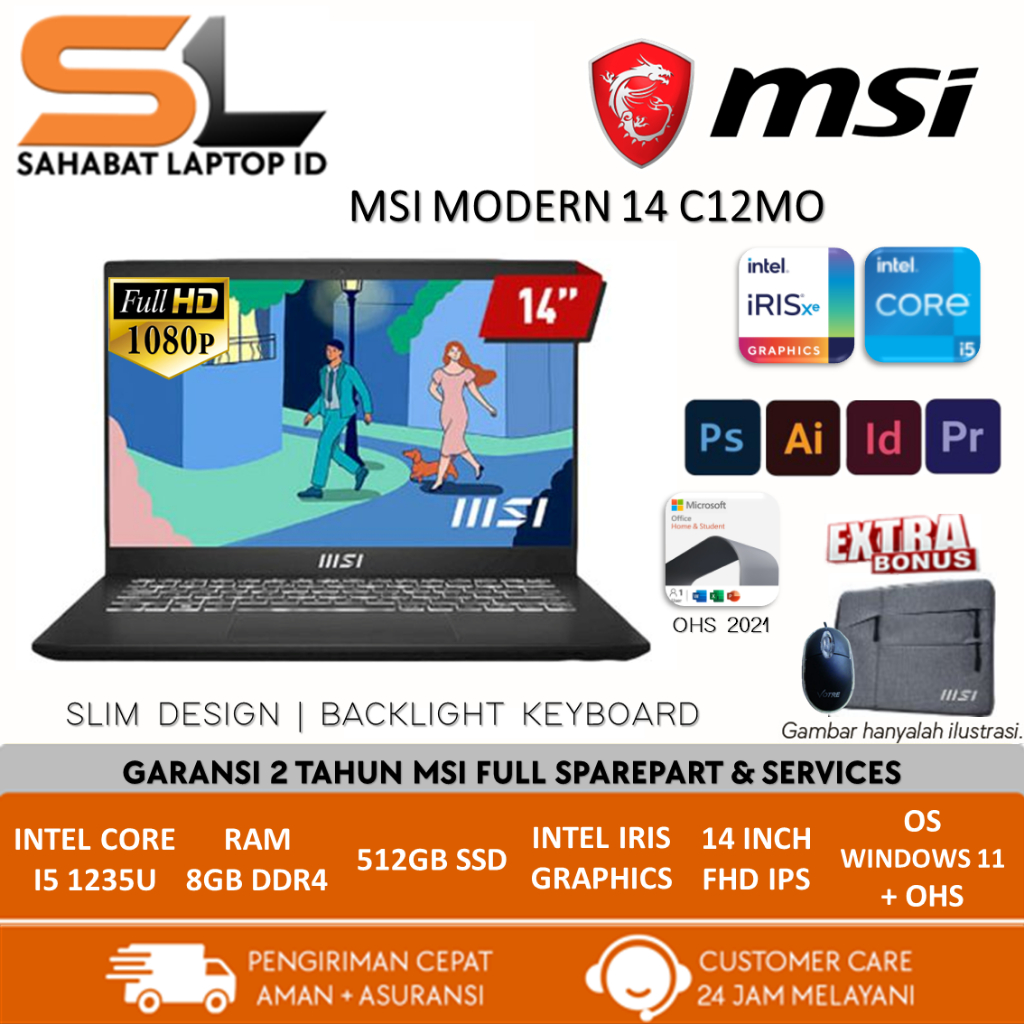 Jual Laptop Msi Modern C Mo Intel I U Gb Gb Fhd Ips