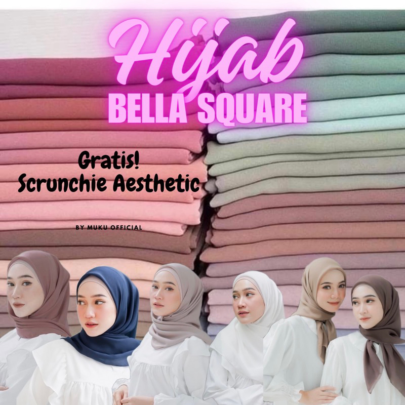 Jual Kerudung Segi Empat Hijab Bella Square Pollycotton Hijab Segi