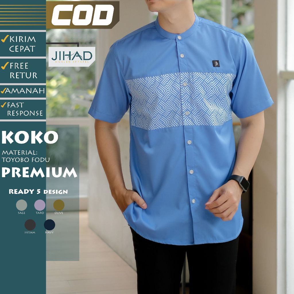 Jual Baju Koko Pria Kurta Dewasa Lengan Pendek Premium Habib