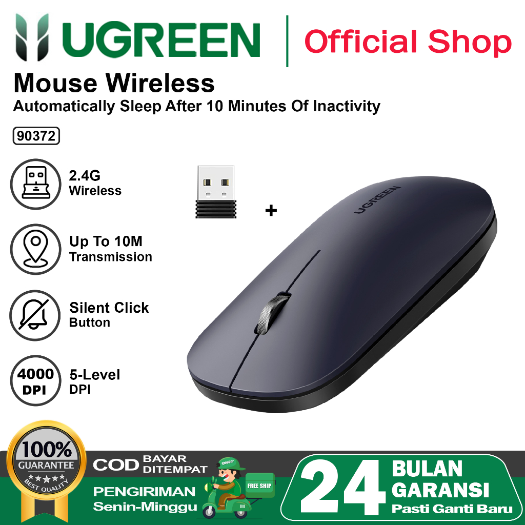 Jual Ugreen Mouse Bluetooth Wireless Silent Klik Dual Koneksi For