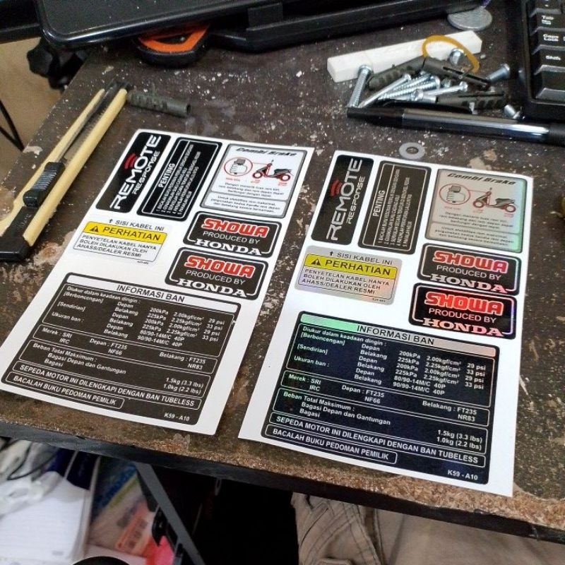 Jual Stiker Pack Informasi Ban Penting Perhatian Motor Matic Honda