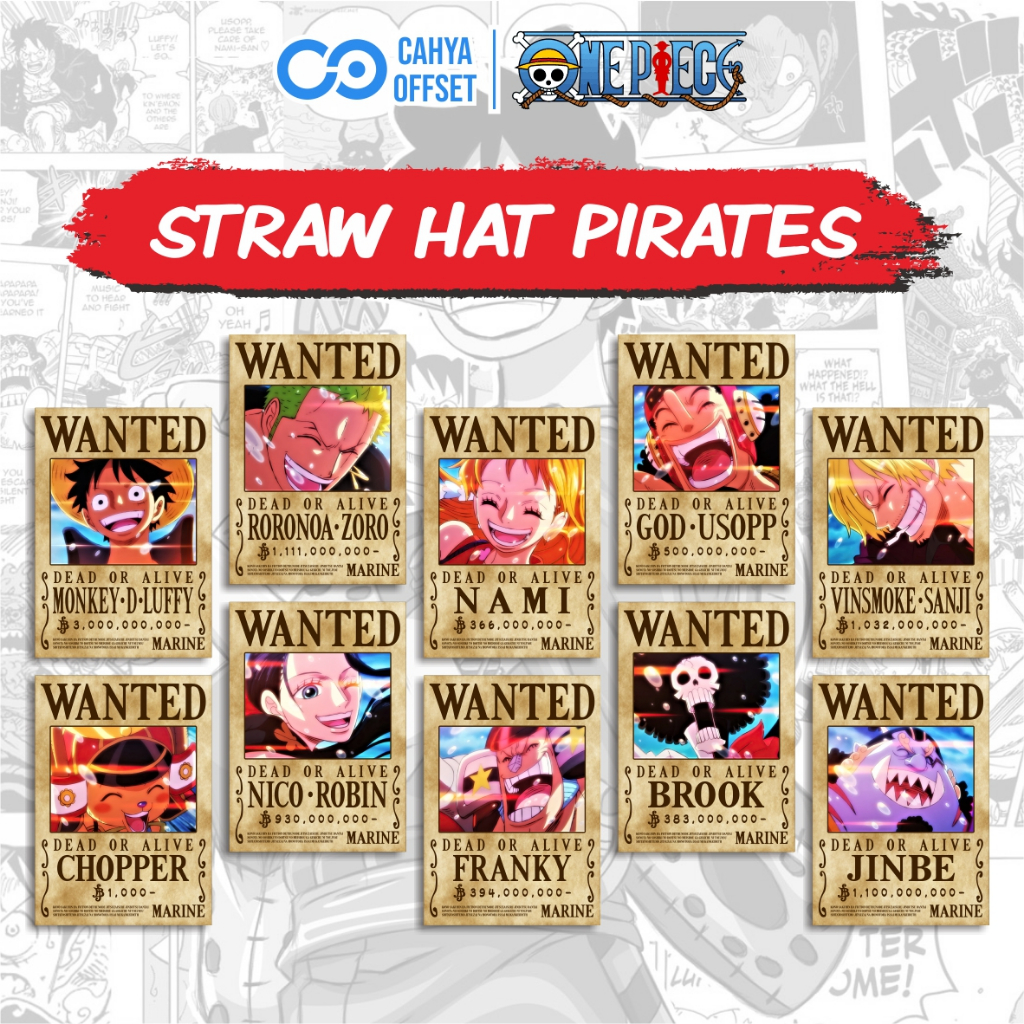 Jual 6 6 Cahya Offset Poster Bounty One Piece Wanted 1 Set 10 Pcs