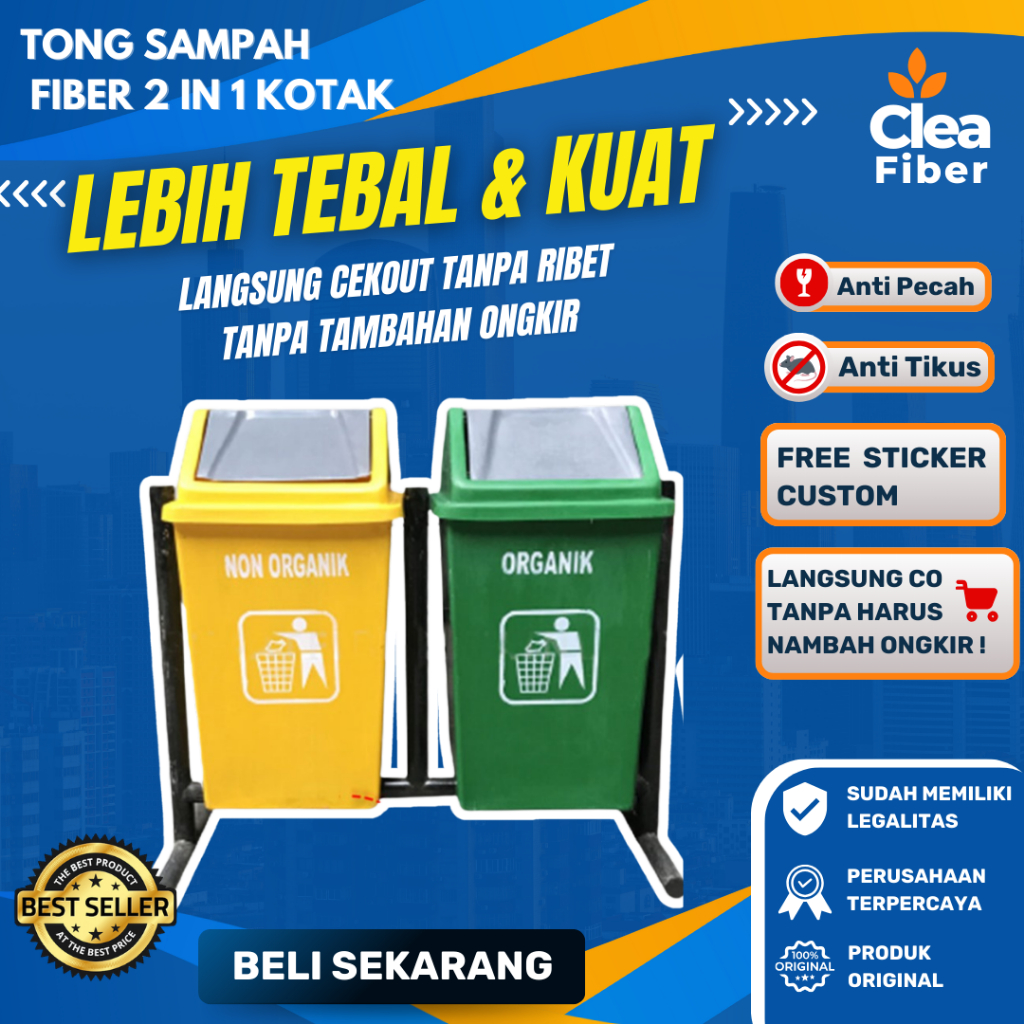 Jual Tempat Sampah Fiber Kotak 2 IN 1 50 Liter Tong Sampah Bak Sampah