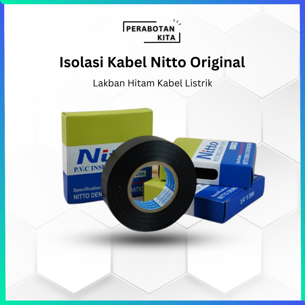 Jual ISOLASI NITTO LISTRIK ORIGINAL TAPE HITAM PVC KABEL NITO 3 4 30m