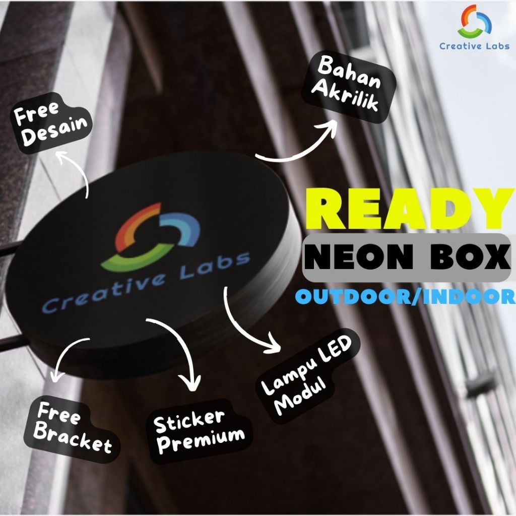 Jual Papan Nama Usaha Akrilik Neon Box Siap Pasang 2 Sisi Untuk Outdoor