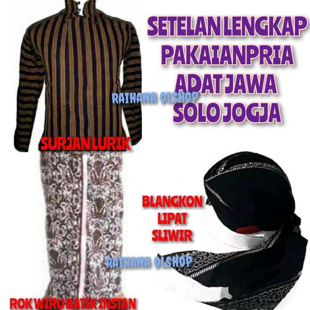 Jual Sepaket Baju Adat Jawa Pria Surjan Lurik Coklat Hitam Blangkon