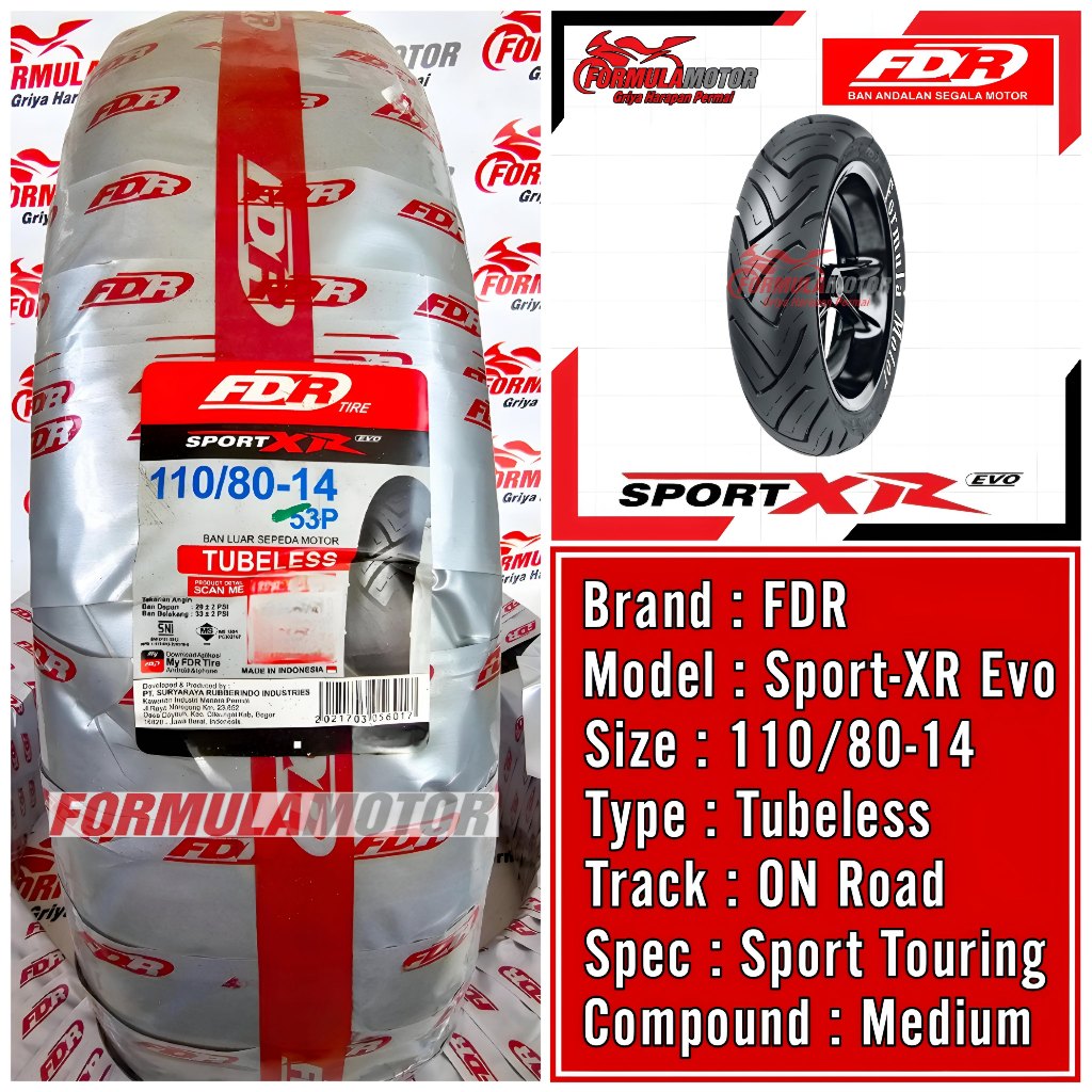 Jual 110 80 14 FDR Sport XR Evo Ring 14 Tubeless Sport Touring Ban