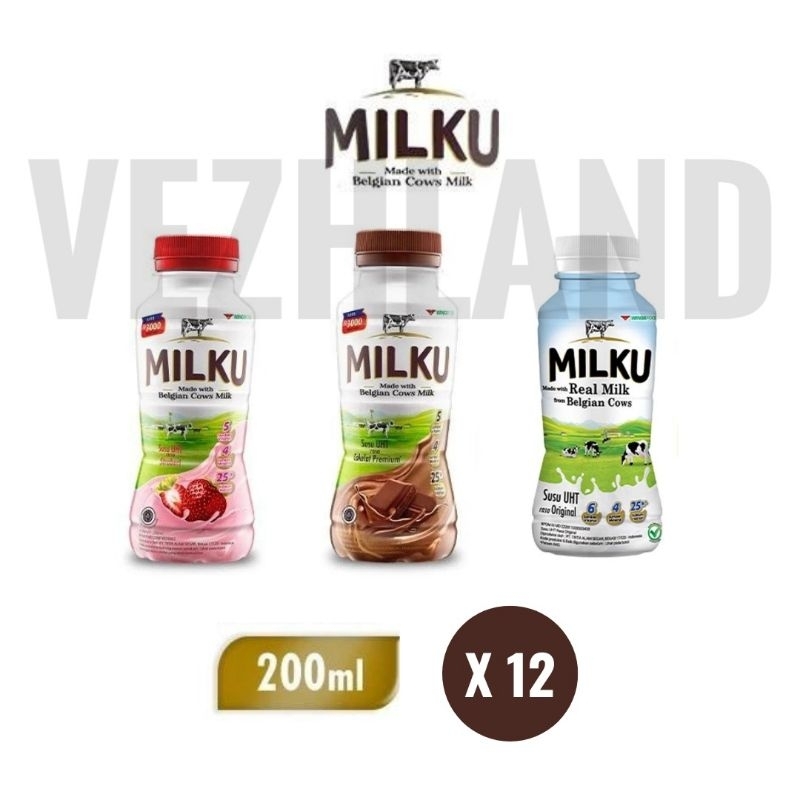 Jual Susu UHT Milku 200ml Made With Belgian Cows Milk Grosir