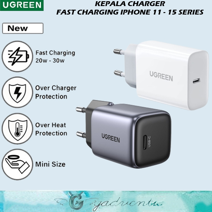 Jual UGREEN Kepala Adaptor Charger MFI Untuk IPhone 11 12 13 14 15 Type