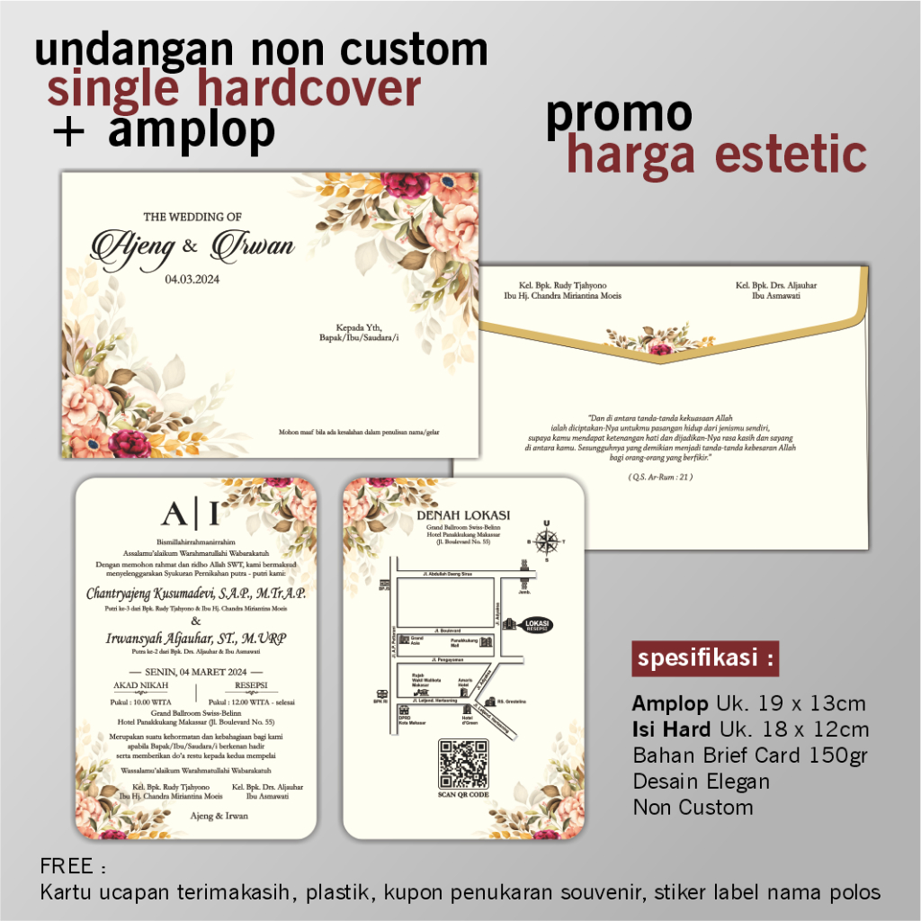 Jual Undangan Single Hardcover Plus Amplop Non Custom Paket Hemat