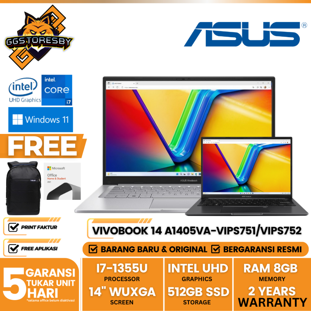 Jual LAPTOP ASUS VIVOBOOK 14 A1405VA VIPS751 752 I7 1355U 8 512 W11