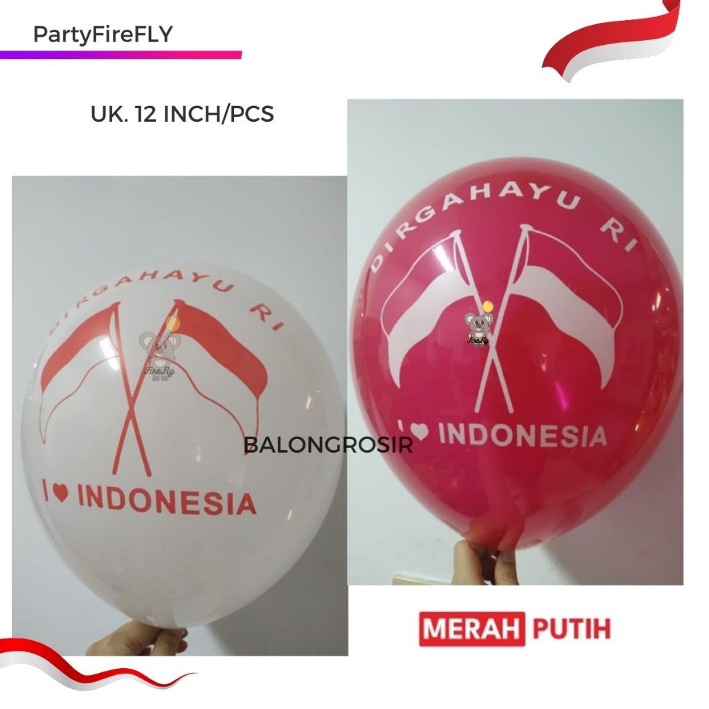 Jual Balon Latex 12 Inch Dirgahayu RI Merah Putih Doff HUT Indonesia