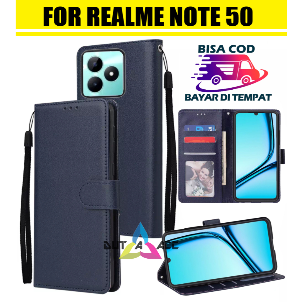 Jual Flip Case Leather REALME NOTE 50 Casing Cover Kulit Bisa Buka