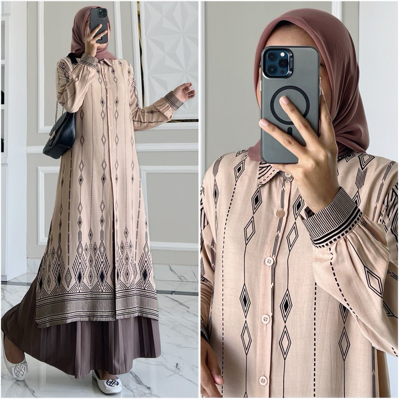 Jual Luna Long Tunik Part By Zalfa Outfit Long Tunik Rayon Motif