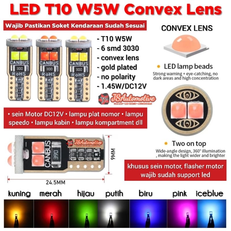 Jual Lampu LED T10 W5W 6 Mata Smd 3030 CONVEX Canbus Plat Nomor Plafon