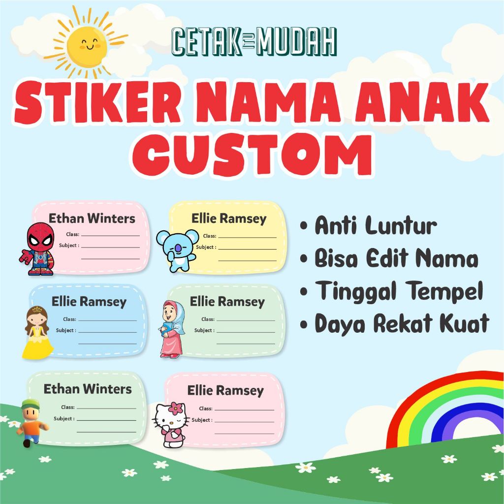 Jual Stiker Nama Buku Sekolah 35Pcs Custom Sticker Mata Pelajaran