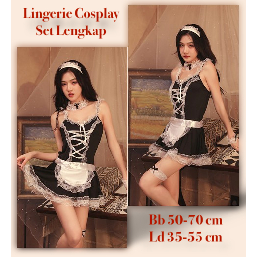 Jual Lingerie Sexy Cosplay Pelayan Set G String Premium Hitam Baju