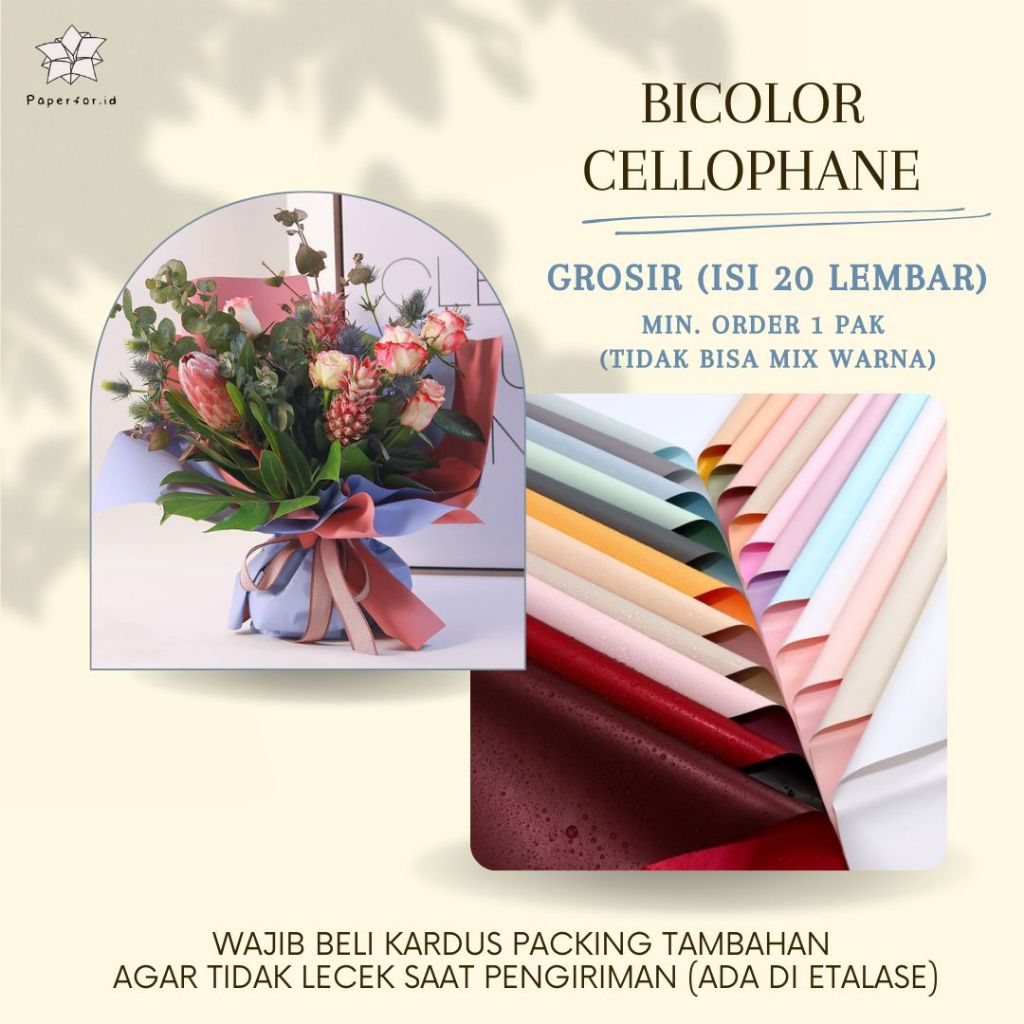 Jual Grosir Kertas Buket Bunga Cellophane Bicolor Isi Lembar