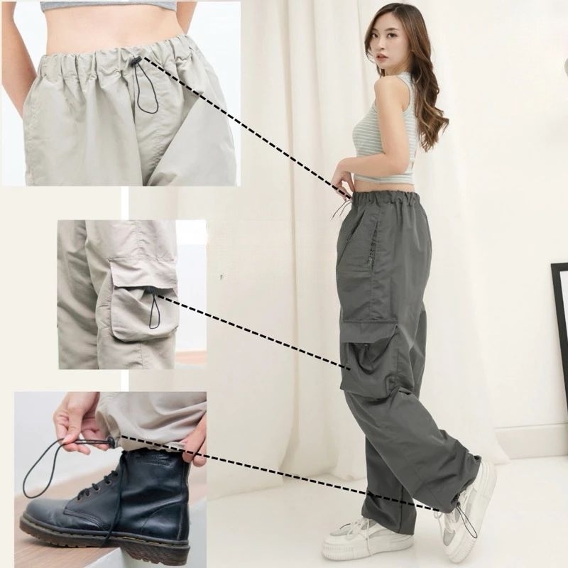 Jual Celana Cargo Pants Wanita Highwaist Loose Korean Style Jumbo