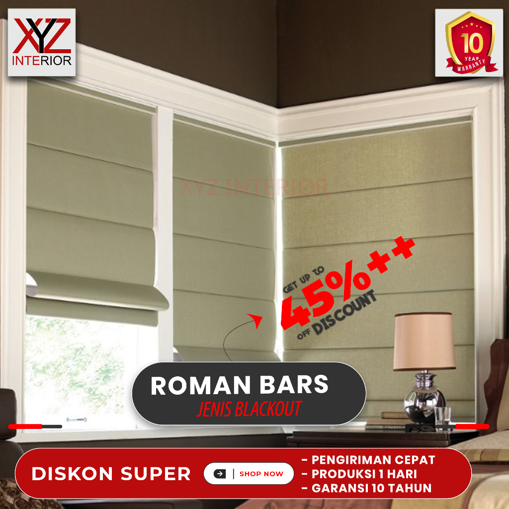 Jual Roman Bars Blinds Water Proof Blackout Ukuran Custom Nove