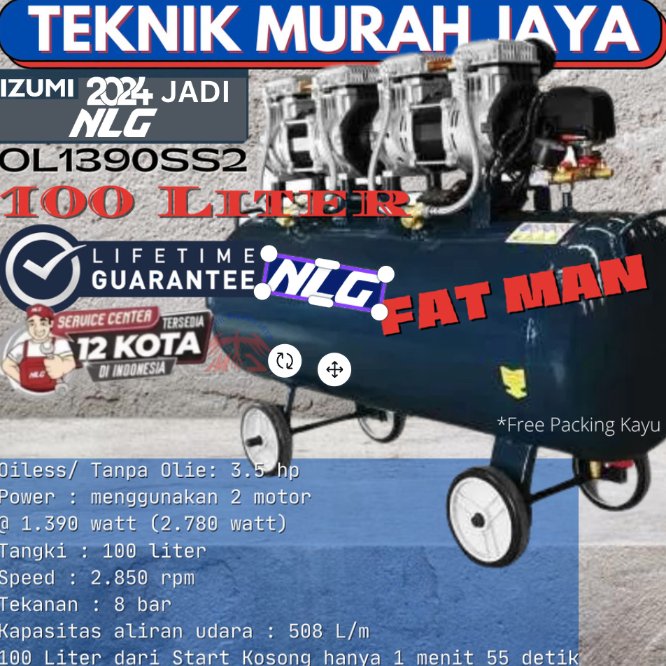 Jual IZUMI NLG OL1390SS 100 MOLLAR 15100H3BP R Kompresor Oilless High