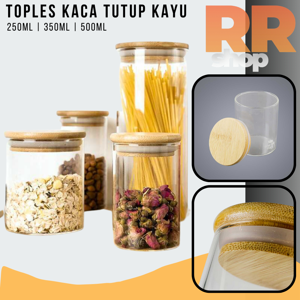 Jual Toples Kaca Transparan Tutup Kayu Penyimpanan Makanan Ml Ml