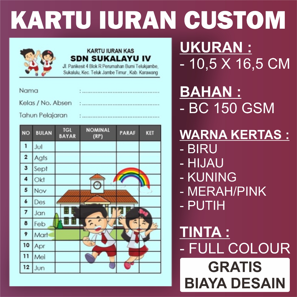 Jual Kartu Iuran Custom Spp Infaq Syahriyah Iuran Bulanan Zain