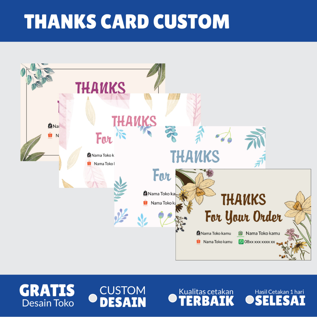 Jual Thank You Card Custom Kartu Ucapan Kartu Souvenir Free Desain